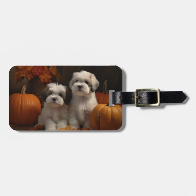 Etiqueta De Bagagem Malti tzu Puppy Autumn Delight Pumpkin (Frente Horizontal)
