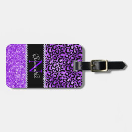 Etiqueta De Bagagem Manchas de leopardo preto e violeta Glam Monograma