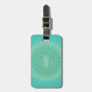 Etiqueta De Bagagem Mandala animal tribal da tartaruga Dourado de