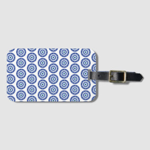 Etiqueta De Bagagem Mandala Grego Mau Olho Padrão Azul Branco