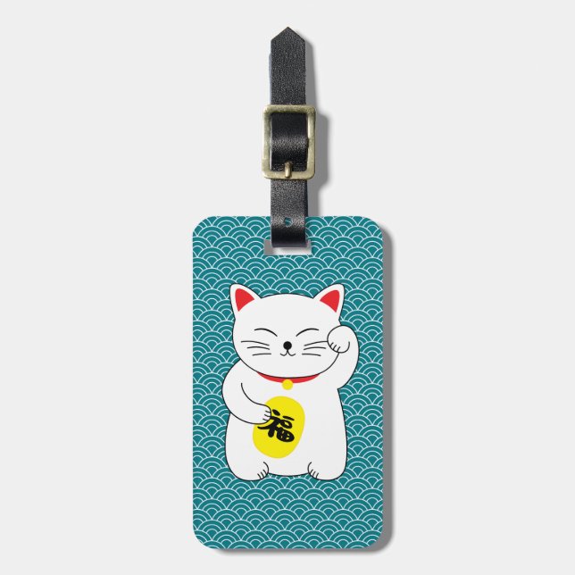 Etiqueta De Bagagem Maneki Neko Lucky Cat (Frente Vertical)