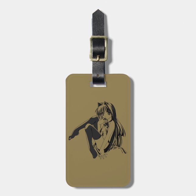 Etiqueta De Bagagem Mangá, Gata Neko Garota Felina Kawaii Loli (Frente Vertical)