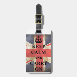 Etiqueta De Bagagem Manter O Carregar Calmo Na Bandeira Britânica