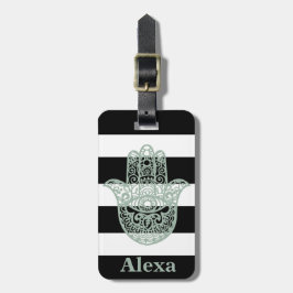 Etiqueta De Bagagem Mão de Hamsa personalizada com listras fofas da so