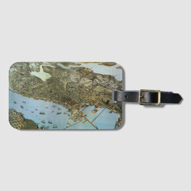 Etiqueta De Bagagem Mapa Antigo da Cidade de Seattle Washington (Frente Horizontal)