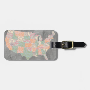 Etiqueta De Bagagem Mapa de Estados de Padrão Floral