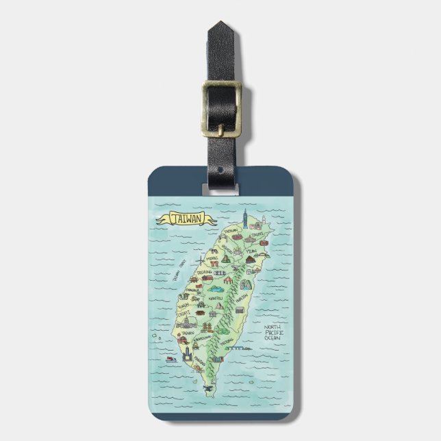 Etiqueta De Bagagem Mapa de Taiwan em Aquarela (Frente Vertical)