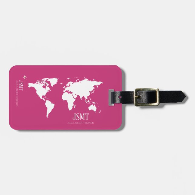 Etiqueta De Bagagem mapa do mundo a rosa (Frente Horizontal)