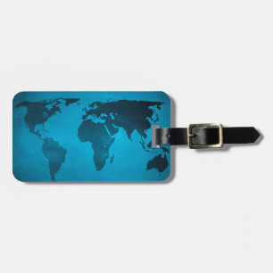 Etiqueta De Bagagem Mapa do mundo azul da Vintage