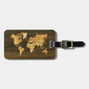 Etiqueta De Bagagem Mapa do mundo de madeira