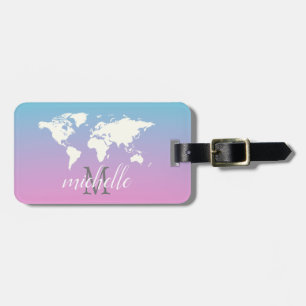 Etiqueta De Bagagem Mapa do Mundo do Viagem Branco e Rosa Elegante,Avi