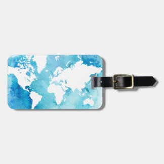 Etiqueta De Bagagem Mapa do mundo em azuis da aguarela