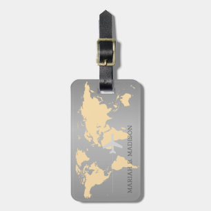 Etiqueta De Bagagem Mapa do Viajante do Mundo Dourado Pincel metálico