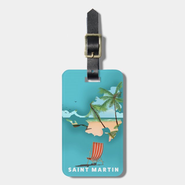 Etiqueta De Bagagem Mapa ilustrado de São Martinho. (Frente Vertical)