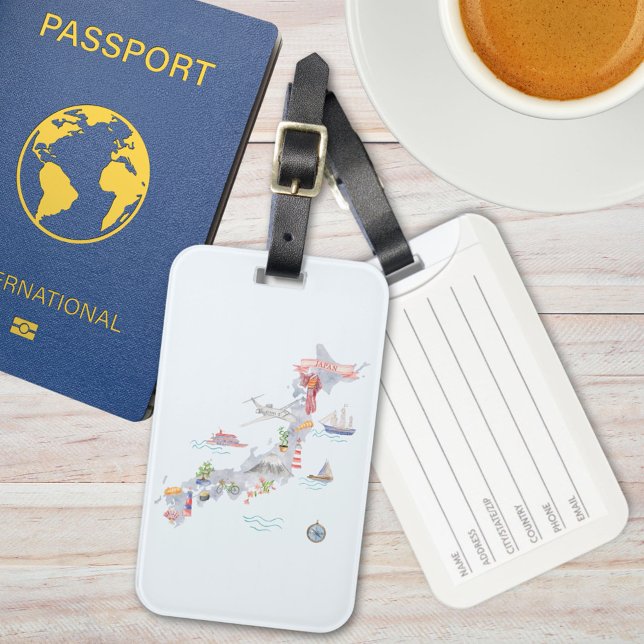 Etiqueta De Bagagem Mapa Ilustrado do Japão (In situ)
