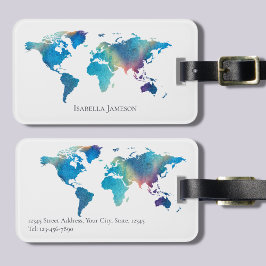 Etiqueta De Bagagem Mapa Mundi Personalizado em Aquarela
