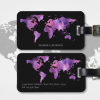 Mapa Mundi Personalizado em Aquarela Roxo e Preto