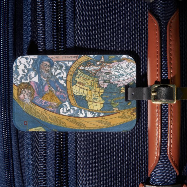 Etiqueta De Bagagem Mapa Mundial Antiquado com Claudius Ptolomeu, 1507 (Frente Insitu 4)