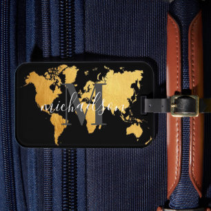 Etiqueta De Bagagem Mapa Mundial de Viajantes Nome do Monograma Person