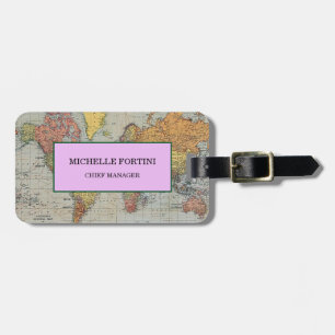 Etiqueta De Bagagem Mapa Mundial de Vintage Moderno Minimalista