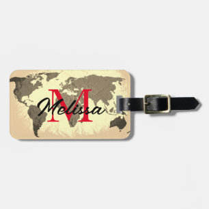 Etiqueta De Bagagem Mapa Mundial Monogramas Vintage traveler a favor d