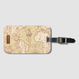 Etiqueta De Bagagem Mapa Mundial Vintage com Nome