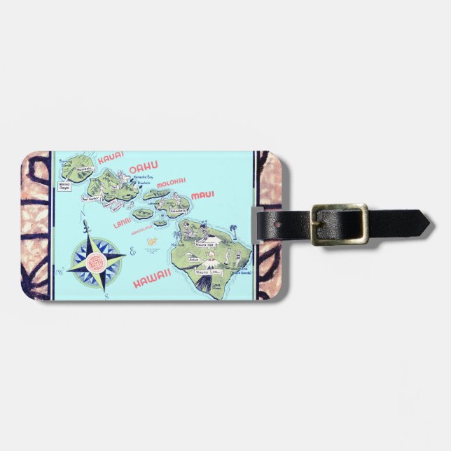 Etiqueta De Bagagem Mapa Retro Hawaii (Frente Horizontal)