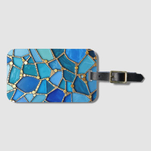 Etiqueta De Bagagem Mar de Ondas Azul e Dourado Mosaico Arte Refinada