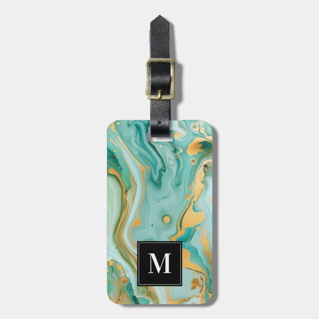 Etiqueta de Bagagem Marble Azul (Frente Vertical)