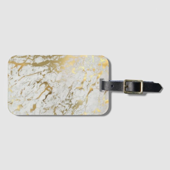 Etiqueta De Bagagem Marble branco e Dourado (Frente Horizontal)