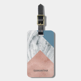 Etiqueta De Bagagem Marble Faux Rosa Dourado Azul Personalizado