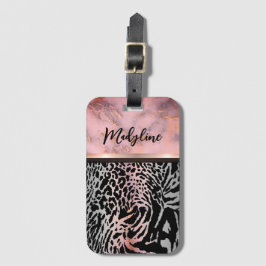 Etiqueta De Bagagem Marble Pink Chic Tiger Safari Impressão