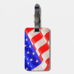 Etiqueta De Bagagem Marca de bagagem americana com correia de couro
