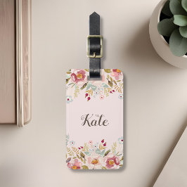 Etiqueta De Bagagem Marca de Bagagem com Monograma Floral em Aquarela