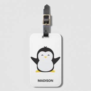Etiqueta De Bagagem Marca de bagagem de pinguim fofo com nome personal