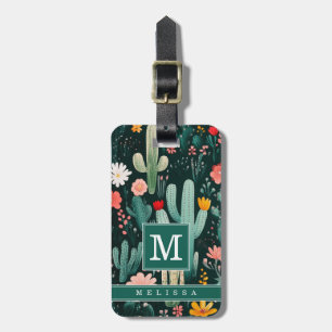 Etiqueta De Bagagem Marca de Bagagem Floral de Cacto em Aquarela
