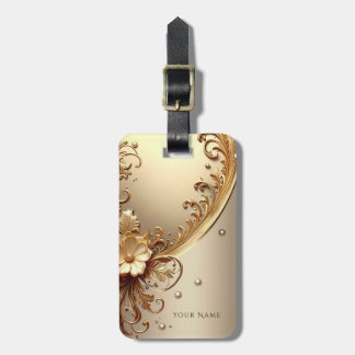 Etiqueta De Bagagem Marca de Bagagem Floral Dourada Ornamentada