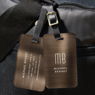 Etiqueta De Bagagem Marca de bagagem metálica castanha de bronze mono