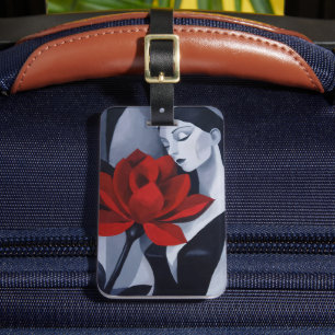 Etiqueta De Bagagem Marca de Bagagem Mulher de Arte Moderna com Rosa V