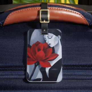 Etiqueta De Bagagem Marca de Bagagem Mulher de Arte Moderna com Rosa V