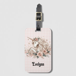 Etiqueta De Bagagem Marca de bagagem Unicórnio Xadrez Rosa Floral Past