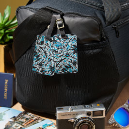 Etiqueta De Bagagem Marcas de pincel azul e preto Abstrato