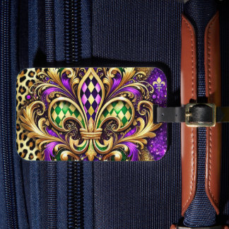 ETIQUETA DE BAGAGEM MARDI GRAS FLEUR DE LIS, DOURADO VERDE PURPEN