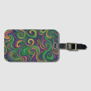 Etiqueta De Bagagem Mardi Gras verde-roxo espirra abstrato