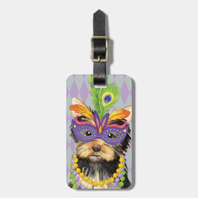 Etiqueta De Bagagem Mardi Gras Yorkie (Frente Vertical)