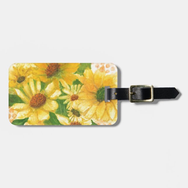 Etiqueta De Bagagem margarida amarela no vaso azul (Frente Horizontal)