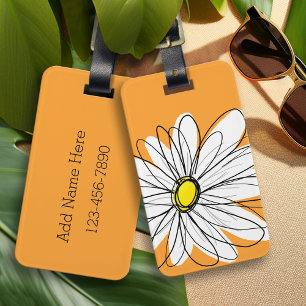 Etiqueta De Bagagem Margarida Branca e Laranja com Texto Personalizado