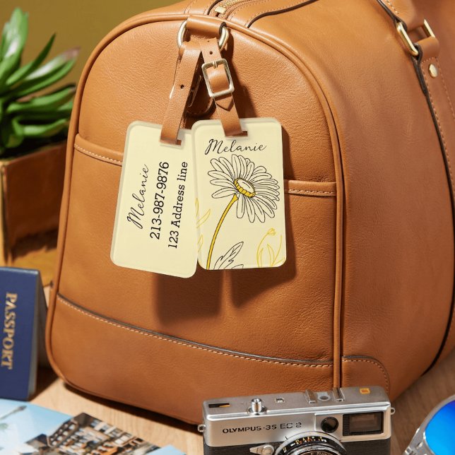 Etiqueta De Bagagem margarida caprichosa com texto personalizado  (Criador carregado)