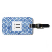 Marinho Azul Água Quatrefoil Padrão Monograma