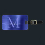 Etiqueta De Bagagem Marinho Azul Brutado Metal Girassol com Forma Escu<br><div class="desc">Marinho Azul Esfregado com Script Metálico Monograma Saco de Cueca</div>